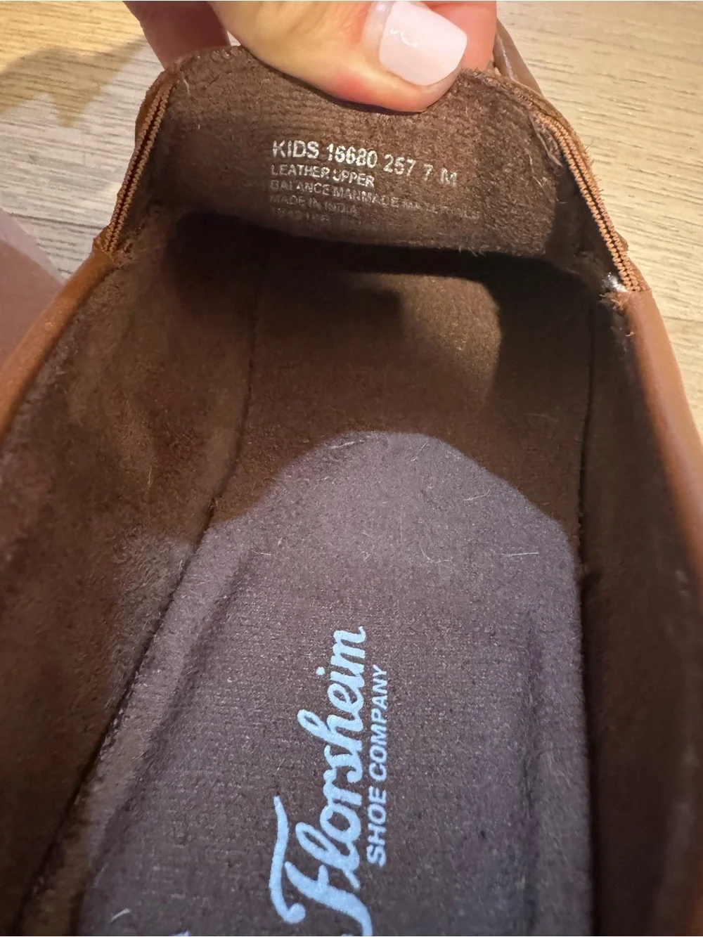 Florsheim Boys Tan Leather Driving Loafers with Navy Stripes